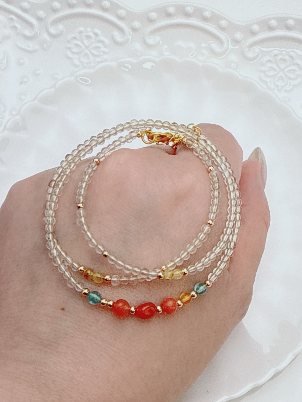 GB98 Handmade Citrine Multi Gemstone Tripe Layer Bracelet Necklace 2in1 20+2” - Picture 5 of 6